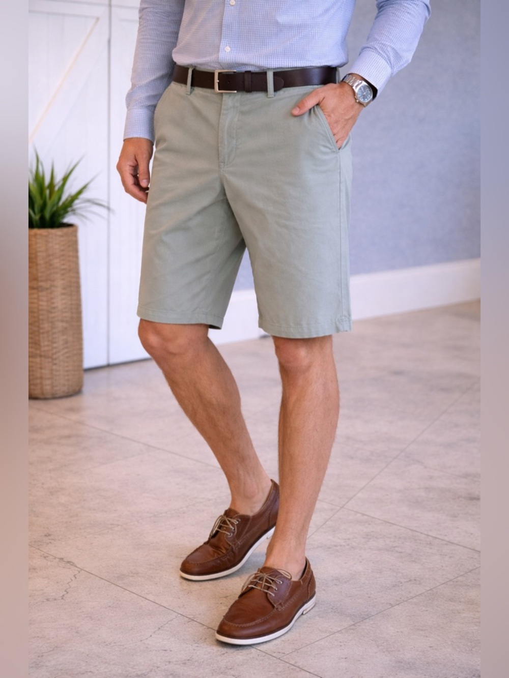 Caribbean Sage Flat-Front Cotton Shorts linen/cotton blend BB10